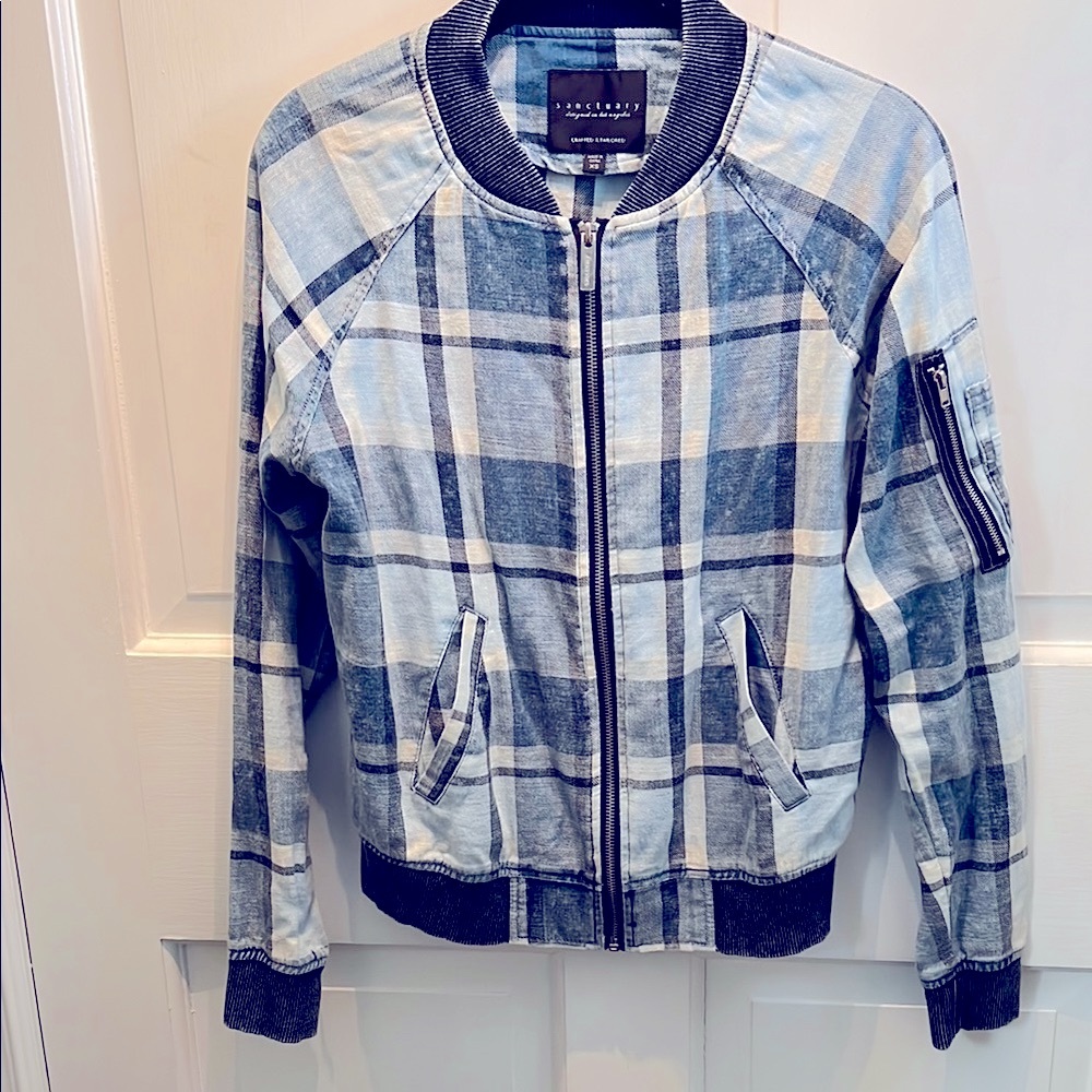 Sanctuary Blue Plaid Bomber Jacket